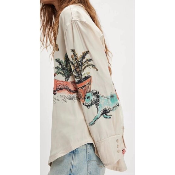 We The Free Watercolor Animal Print Button Down Size Small New With Tags - Picture 4 of 16